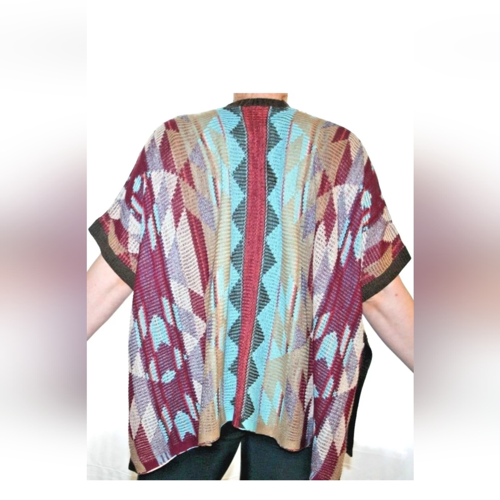 Eddie Bauer knit Pancho Chevron brown one size S M L cardigan - Picture 7 of 11
